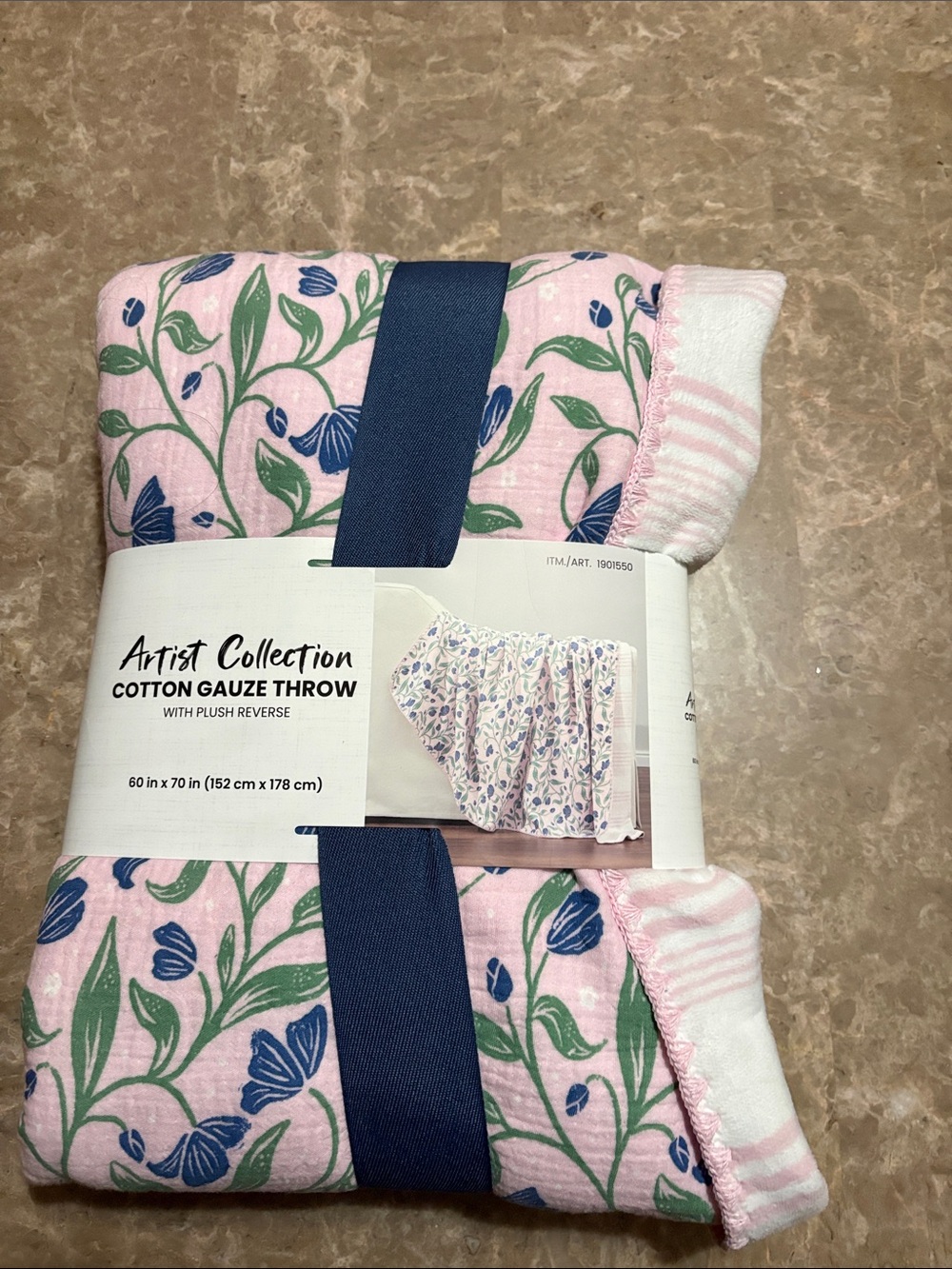 Pink Floral Cotton Gauze Throw with Plush Reverse